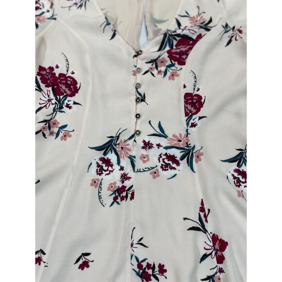 ASTR The Label Cream Red Floral Button Front Ruffle Mini Dress Size Small - Picture 5 of 14